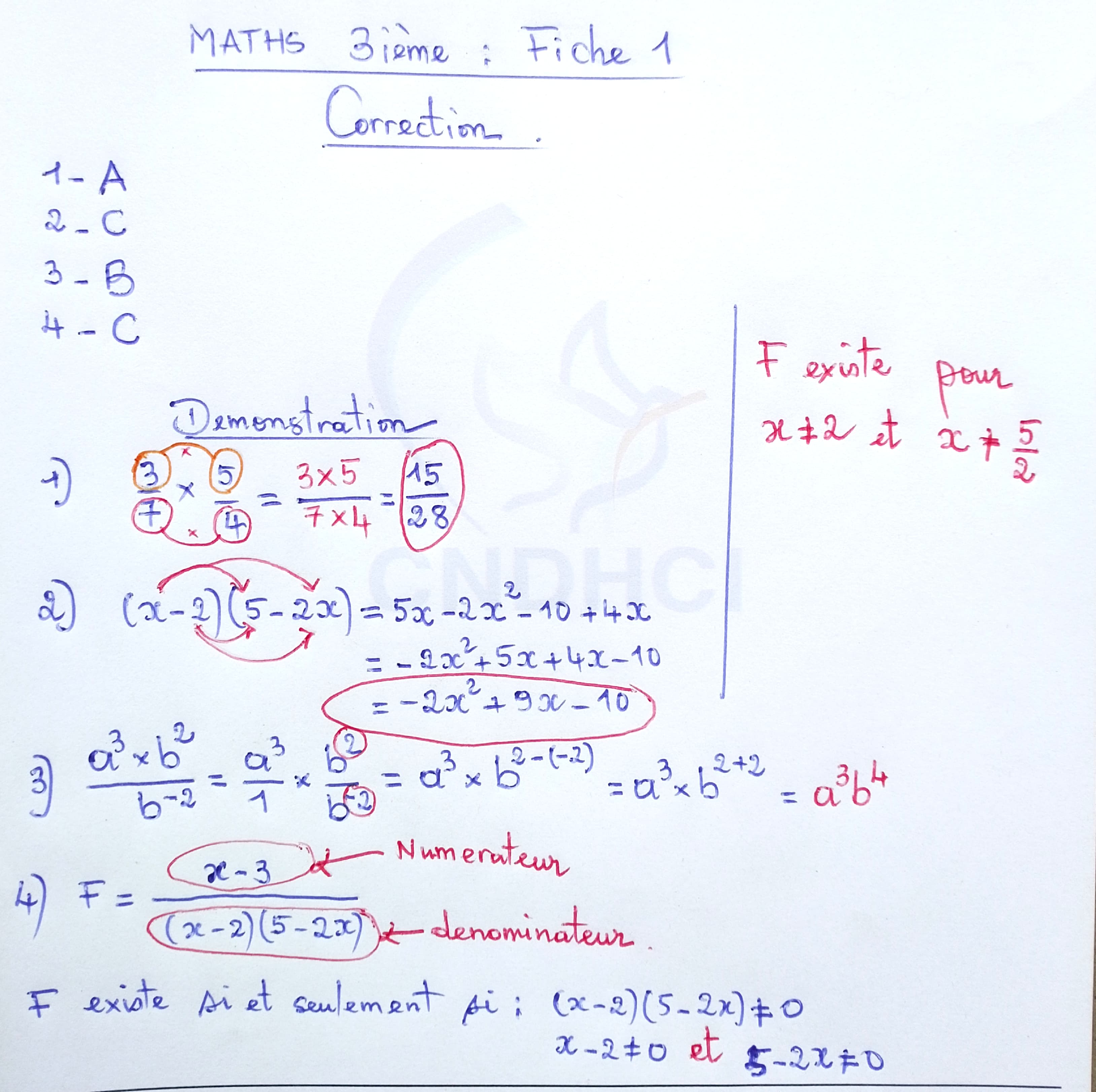 Corrigé de la fiche 1