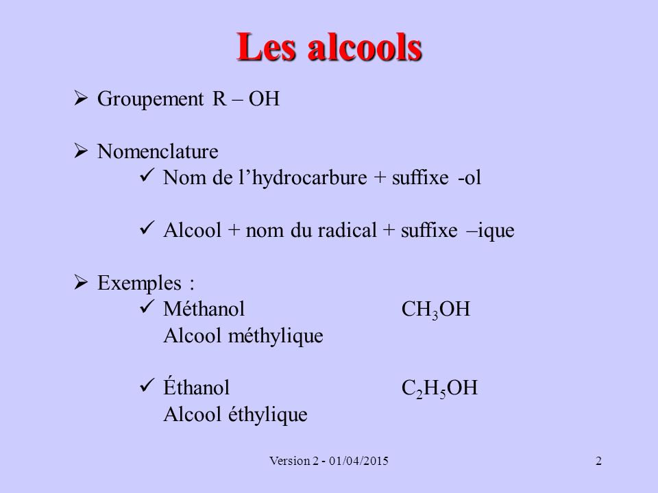 Cours 1ière S Alcools