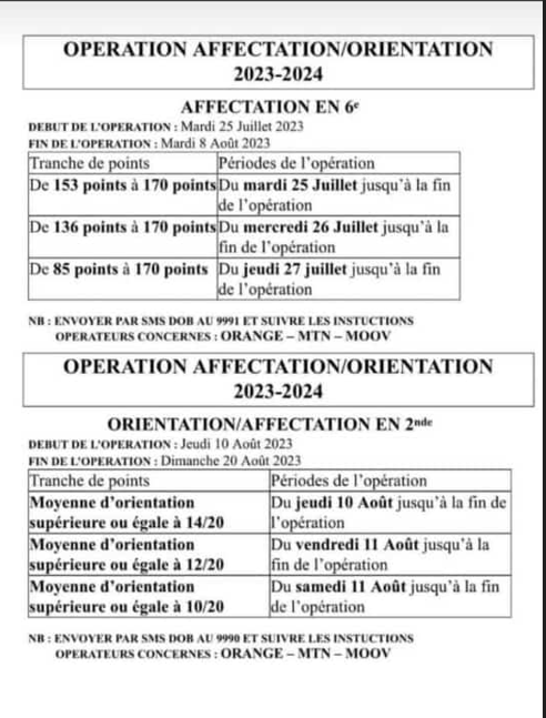 Opération affectation/orientation en 6e et 2nde 2023-2024