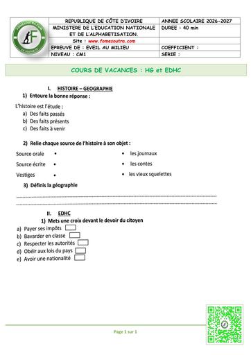 FICHE 1 EVEIL AU MILIEU HG & EDHC CM1 BY TEHUA