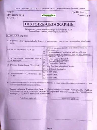 Sujet HG bepc 2023 zone1