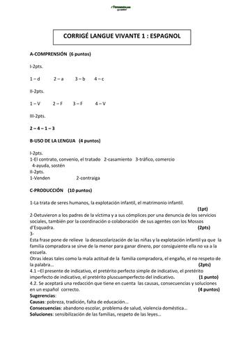 BAC BLANC 2026 DRENA ABOISSO SUJET LV1 ESPAGNOL SERIE A (BAREME) by TEHUA