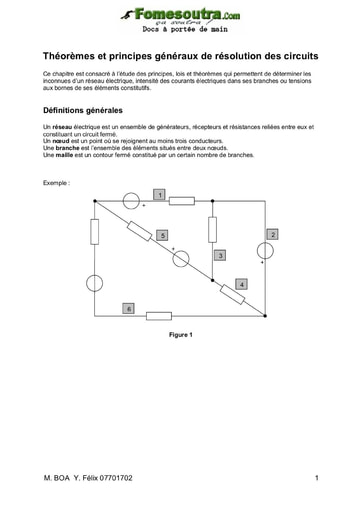 Cours de Théorèmes et principes généraux de résolution des circuits