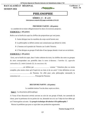 Bac blanc régional 2023 dren Abidjan 1 sujet Phil Tle C&D by Tehua