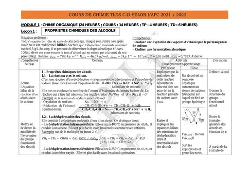 Cours chimie APC Tle C&D