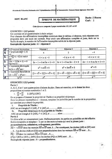 EXAMEN Bepc BLANC DRENA YAKRO MATHS 23 24 by Tehua