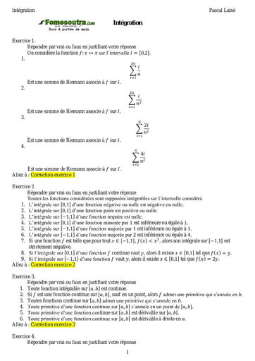 Sujets corrigés Intégration - Maths sup