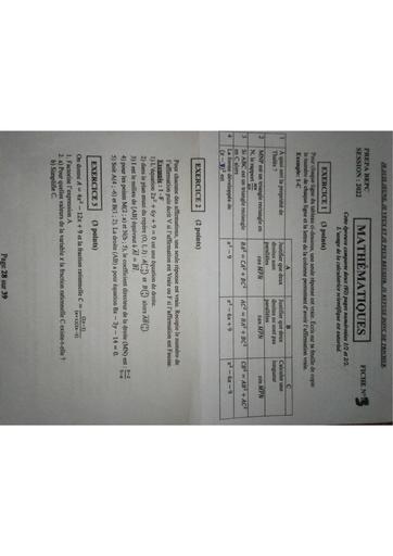 Sujet BEPC Maths