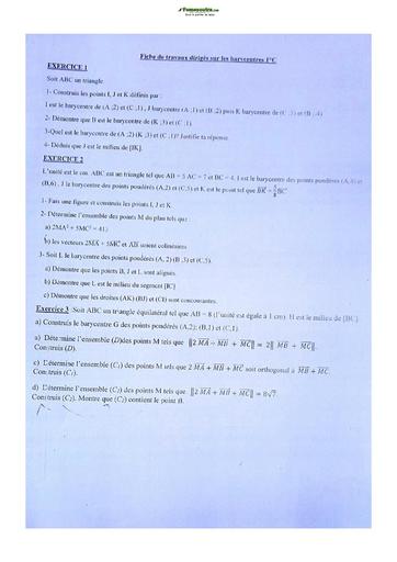 Sujets de mathématiques Première C Lycée Classique Abidjan 2022-2023 Barycentre