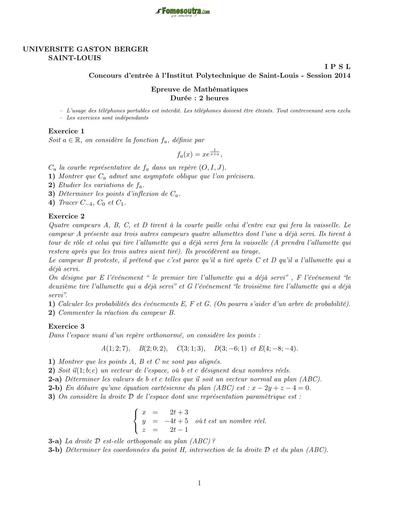 Epreuve de Maths concours IPSL session 2014 by TEHUA