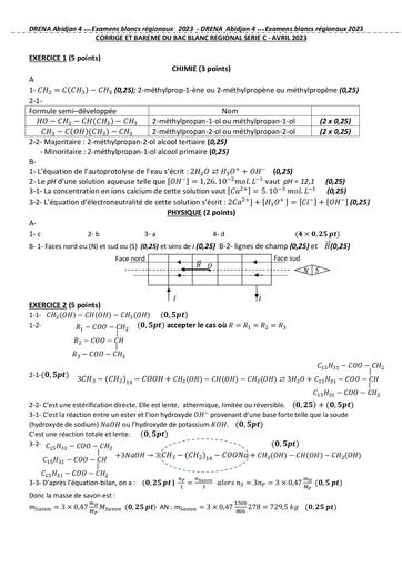 Corrigé Sujet 1 BAC blanc C AVRIL 2023 PC Abidjan dren 4 by Tehua