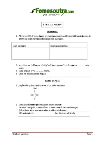 Eveil au milieu 5 niveau CE1