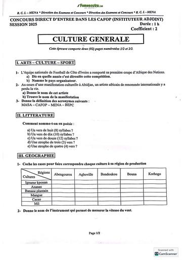 Sujet Cafop 2025 Culture générale BY TEHUA