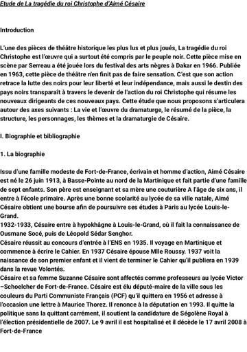 Etude de La tragédie du roi Christophe d’Aimé Césaire by Tehua