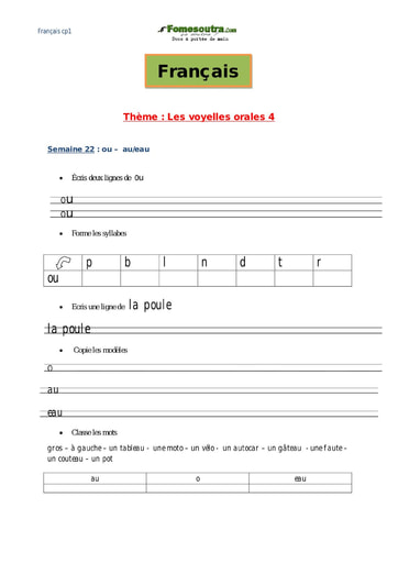 Les voyelles orales (4) - Cours Français CP1