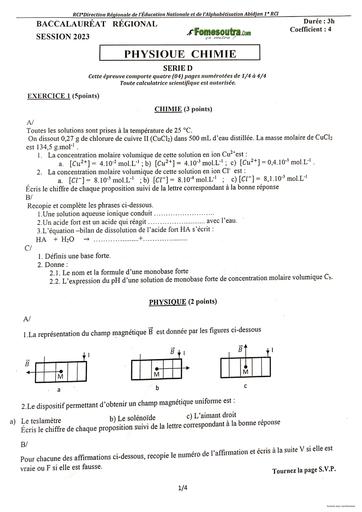 Bac blanc régional 2023 dren Abidjan 1 sujet PC by Tehua