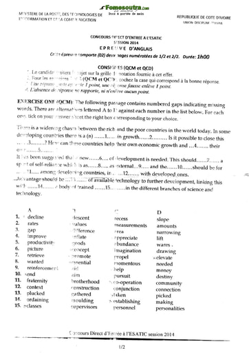 Sujet Anglais Concours direct d’entrée à l'ESATIC session 2014