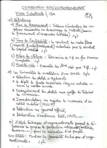 Corrigé BTS 2013 Entrepreneuriat IDA by Tehua