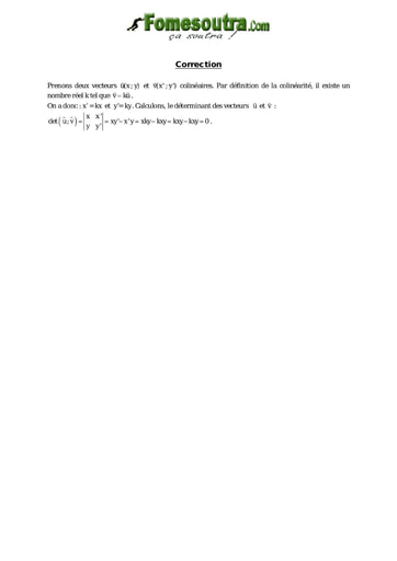 Corrigé Vecteurs colinéaires - Maths niveau 2nd C