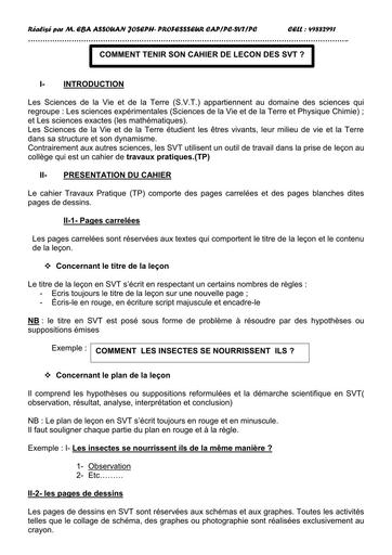 COMMENT TENIR SON CAHIER EN SVT BY TEHUA