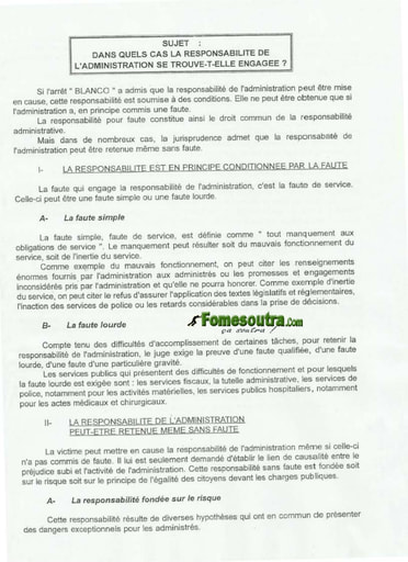 Sujet Corrigé: Dans quels cas la responsabilité de l'administration se trouve t'elle engagée? ENA