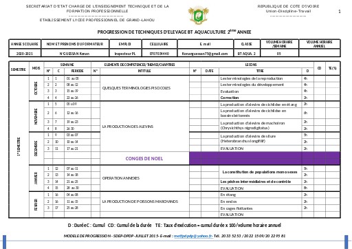 TECHNIQUE ELEVAGE BT AQUA  2ème année