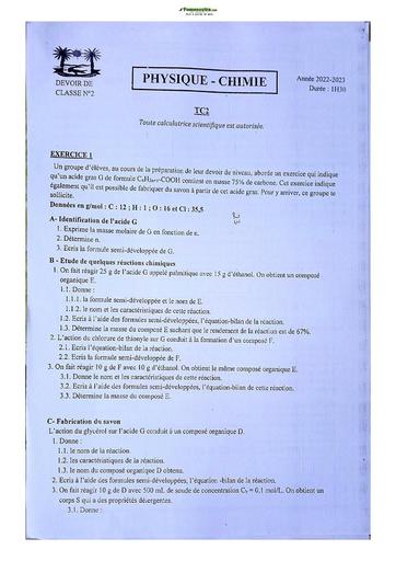 Sujets de Physique-Chimie Terminale C Lycée Classique 2023