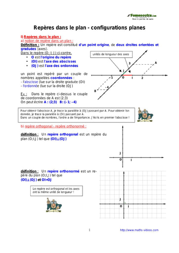 Repères dans le plan - configurations planes - Cours maths niveau 2nd C