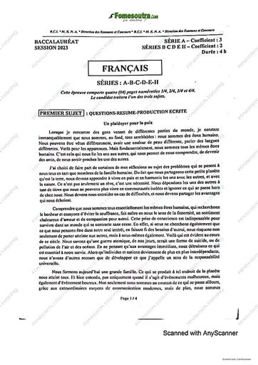 Sujet Fr bac 2023 + barème ci
