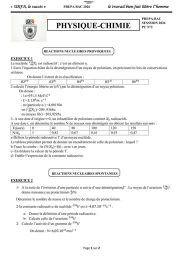 PREPA BAC 2026 PC SERIE D URFA LE SUCCES N°2 BY TEHUA