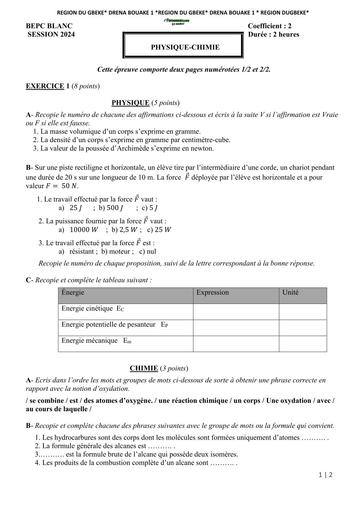 BEPC BLANC 2024 SUJET DE PC DRENA BOUAKE 1 BY TEHUA