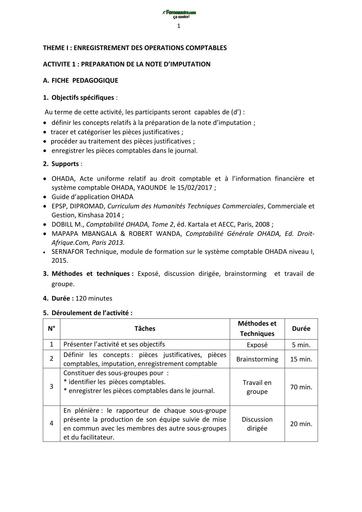 COURS DE COMPTABILITE PREPARATION DE LA NOTE D'IMPUTATION OHADA NIVEAU 4 MODULE by TEHUA