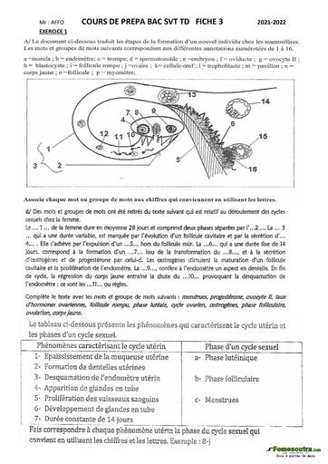 Prepa BAC SVT niveau Terminale D 2021-2022 (fiche 3)