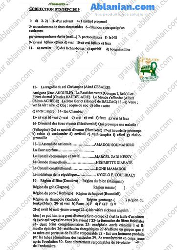 ANCIENS SUJETS EAUX ET FORETS CORRECTIONS 2019 BEPC BY TEHUA
