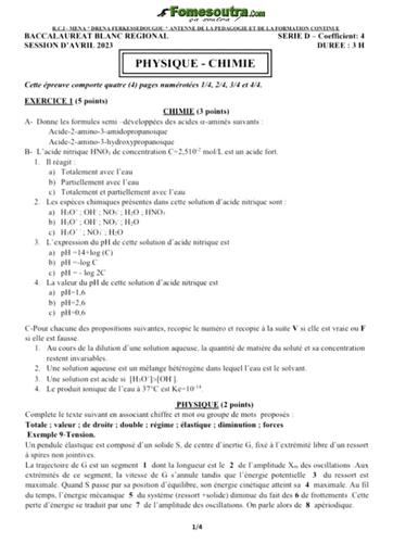 Bac blanc 2023 PC serie D sujet+barème dren ferké by Tehua