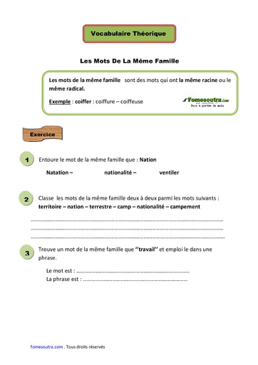 Les Mots De La Même Famille - Cours CE1