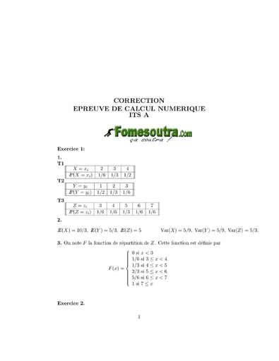 Corrigé Calcul numérique ITS A 2001 (ENSEA - ENSAE - ISSEA)