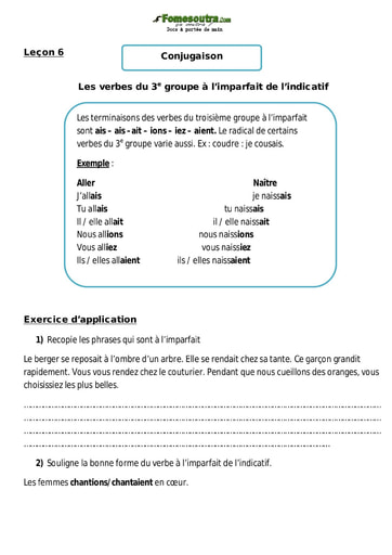 Les verbes du 3e groupe à l’imparfait de l’indicatif - Cours CM1