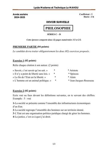 DEVOIR SURVEILLE PHILO TLe D Lycée Moderne et Technique Le MAHOU SESSION AVRIL 2025 by TEHUA