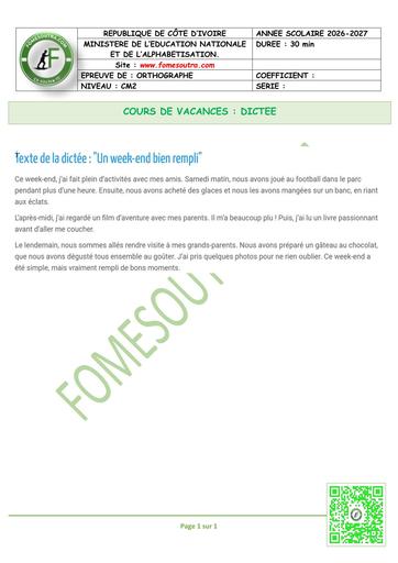 FICHE 7 ORTHOGRAPHE DICTEE CM2 BY TEHUA