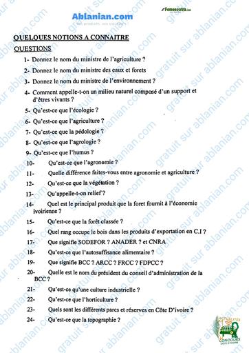 Sujets Corriges niveau BAC EAUX ET FORETS TYPE CONCOURS BY TEHUA