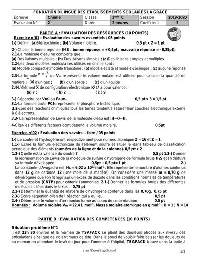 FondationBESGrâce Chimie 2ndeC Eval2 2019