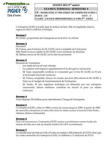 Marketing et Politique de Communication - Licence professionnelle CMD 2eme année - PIGIER (2012)