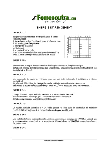 TP de physique portant sur l'énergie et rendement niveau 3eme