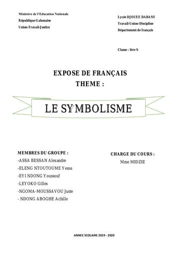 Exposé de Français Le Symbolisme by Tehua