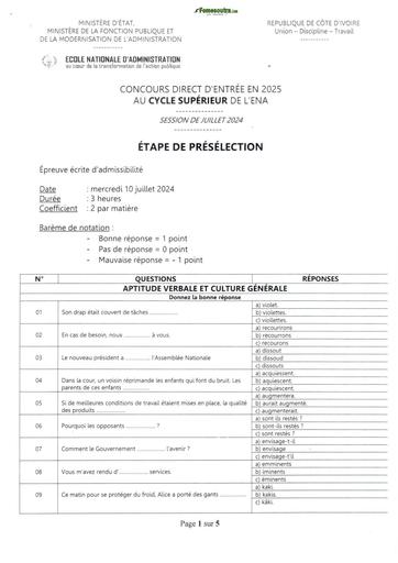 ENA CS APTITUDE VERBALE, ANGLAIS, APTITUDE NUMERIQUE et CULTURE GENERALE 2025 by TEHUA