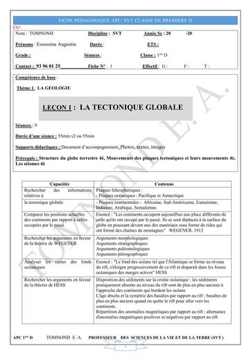 COURS SVT 1ière D APC TOMNOND by Tehua