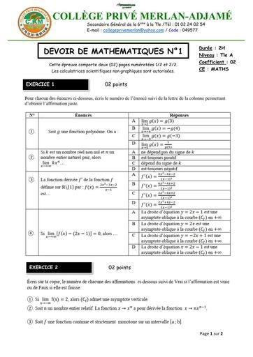 DEVOIR DE NIVEAU MATHS niveau Tle A MERLAN 12 NOVEMBRE 2025 rectifié by TEHUA
