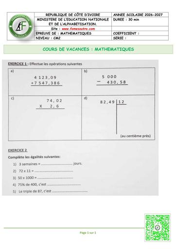FICHE 4 MATHS CM2 by TEHUA