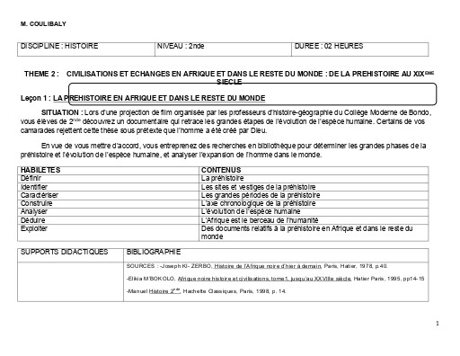 TH2 H4 2nde LA PREHISTOIRE EN AFRIQUE ET DANS LE RESTE DU MONDE
